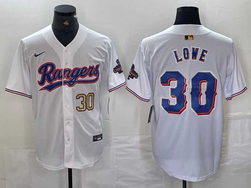 Men%27s Texas Rangers #30 Nathaniel Lowe Number White 2024 Gold Collection Limited Cool Base Jersey